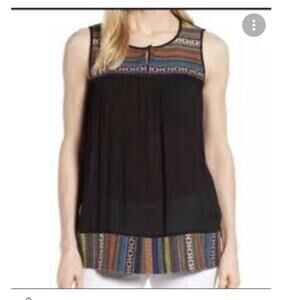 Pleione Women Blue Embroidered Sleeveless Blouse Size MP